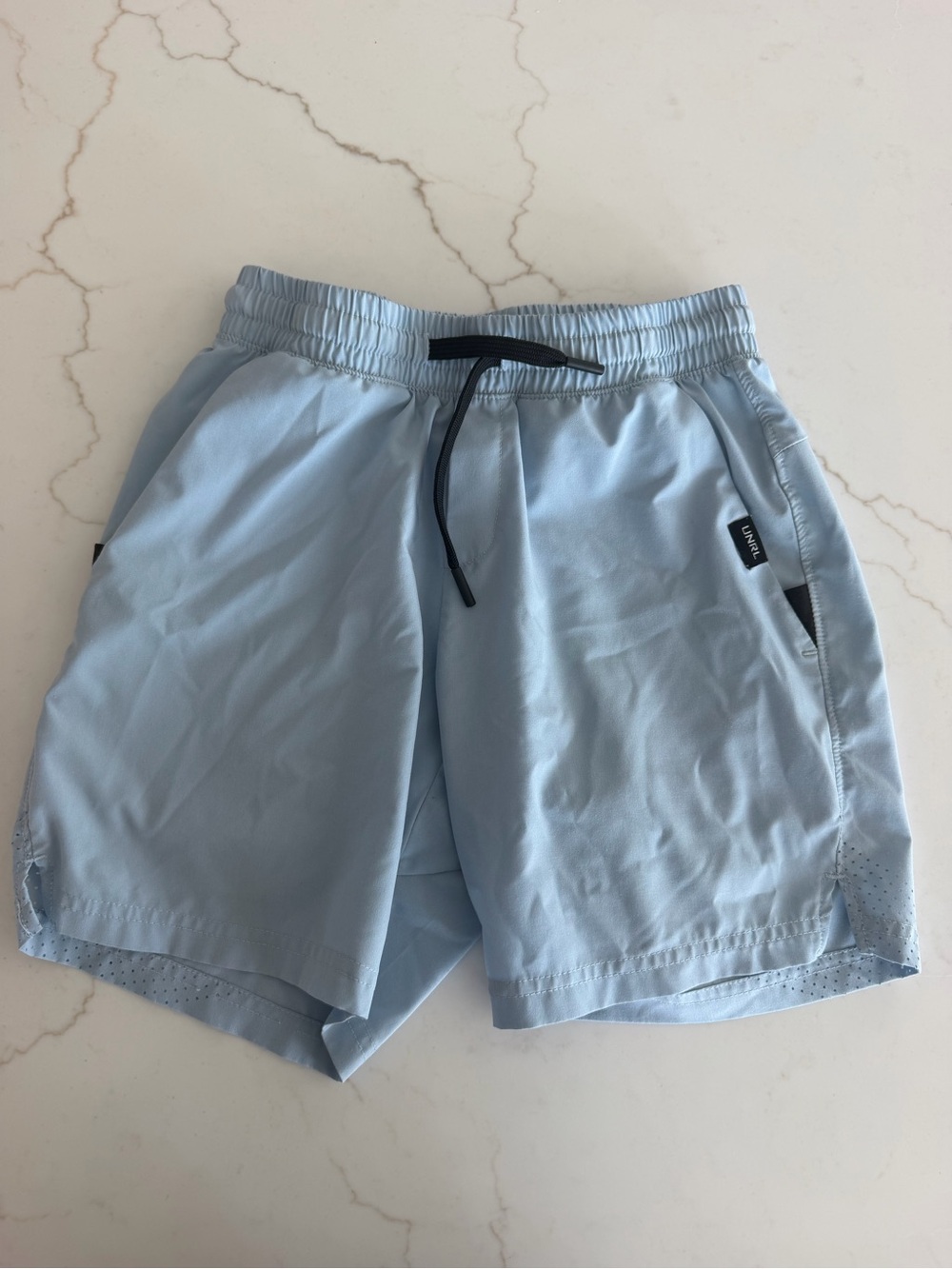 Light Blue Kids' Athletic Shorts with Black Drawcord